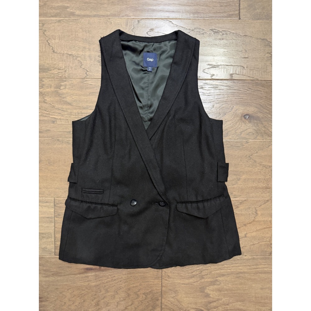 Gap Vest Womens XS Black Wool Blend Solid Tailored Double Breasted Waistcoat